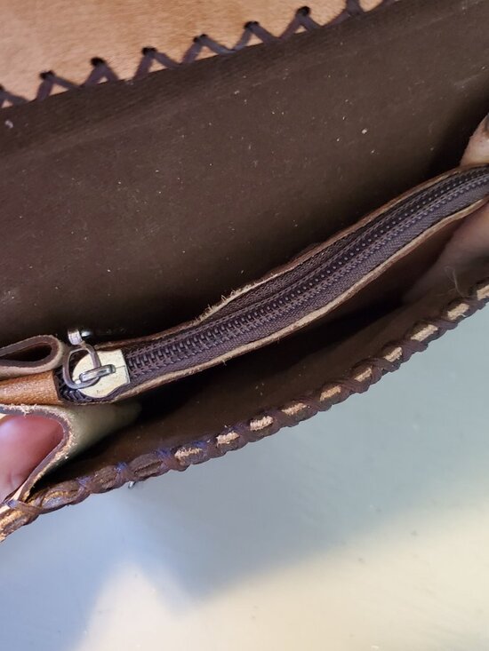 Vintage Leather Wallet Embossed Egyptian Hieroglyphics Pattern OOAK - Picture 6 of 11